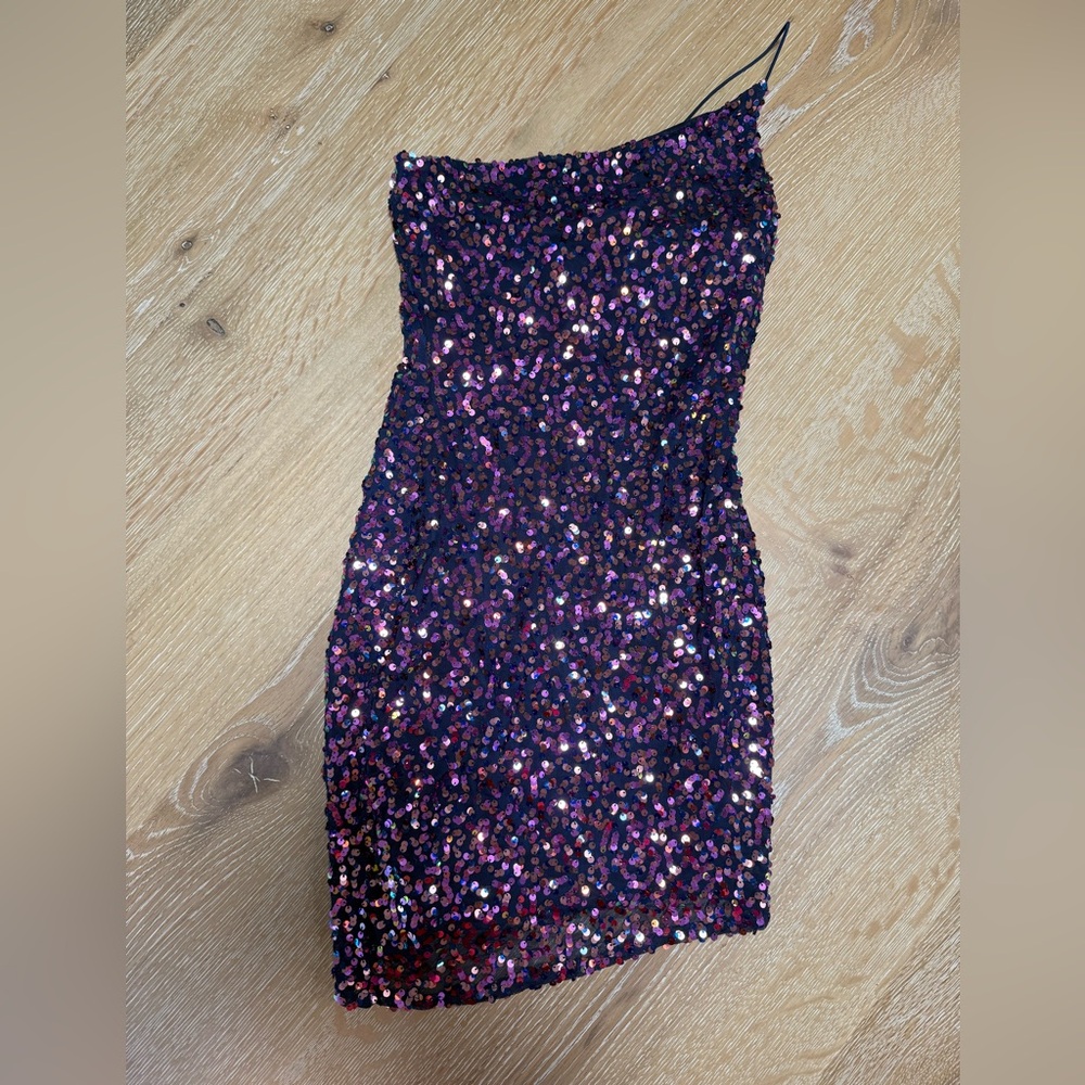 Asymmetrical Sequins Purple and Navy Homecoming /Prom dress